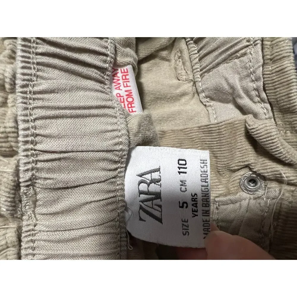 Zara Kids Corduroy Barrel Pants Beige Tan Elastic Waist Scandinavian Size 5
